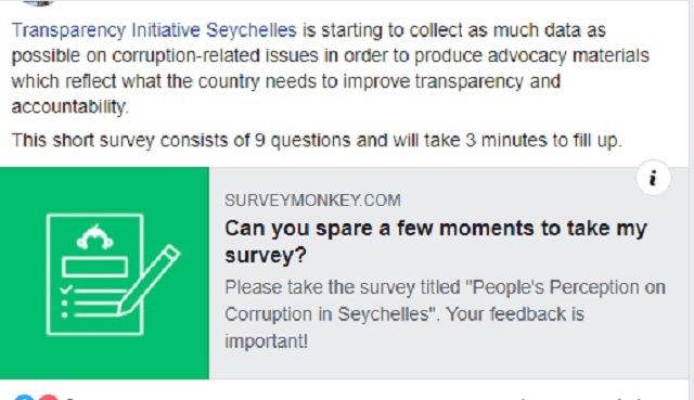 Many who answered online survey believe corruption is an issue in Seychelles, group says