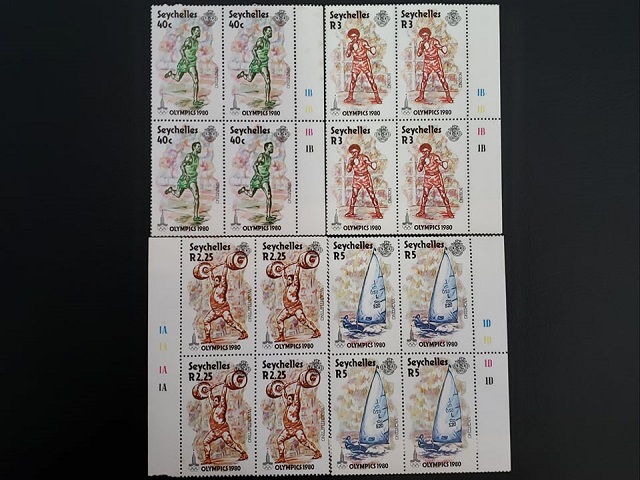 4 stamp collections in Seychelles commemorating world sporting events