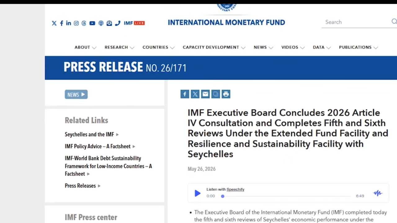 Sesel in kalifye pour en loan 41 milyon dolar Ameriken avek Fon Moneter Enternasyonal (IMF).