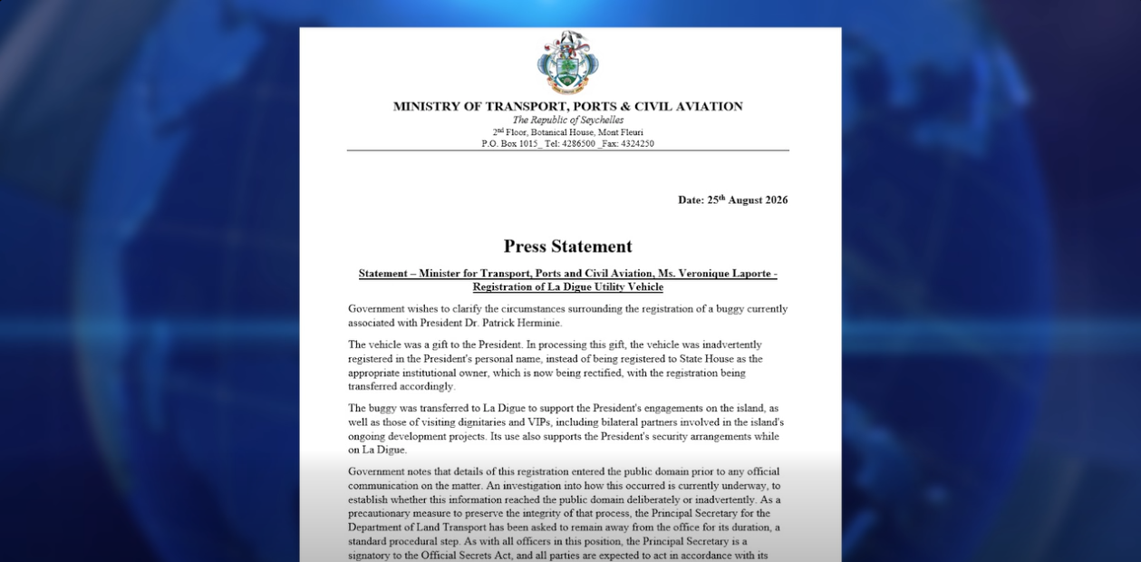 En lanket in komanse pou konnen ki manyer lenformasyon lo en ‘buggy’ ki’n anrezistre lo non personnel Prezidan Partick Herminie in ariv domenn piblik. Sa in arive pandan ki prosedir ti pe fer pou anrezistre sa transpor lo State House koman son propriyeter apropriye.